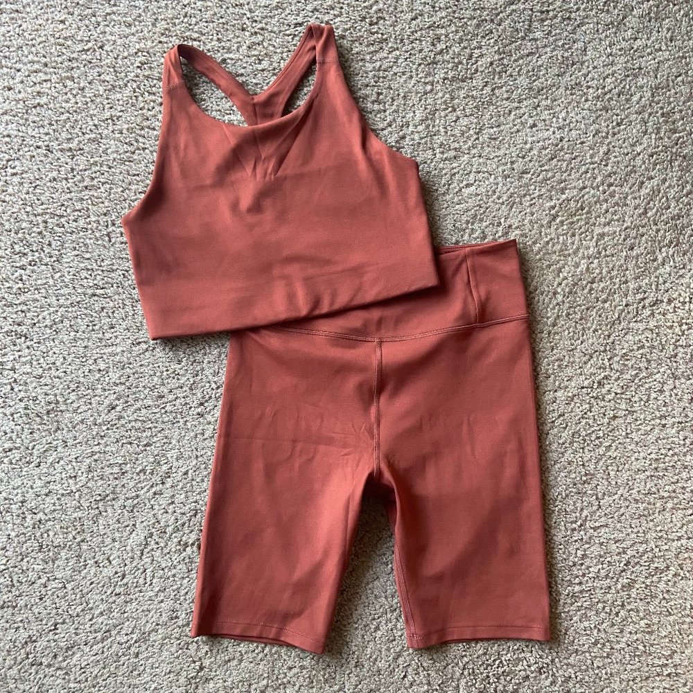 girlfriend collective Rust Bike Shorts and Sports Bra Set